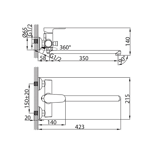 Смеситель д/ванны нерж/сталь ZERIX - LUX-006 (EURO)  8 шт/ящ - миниатюра №2