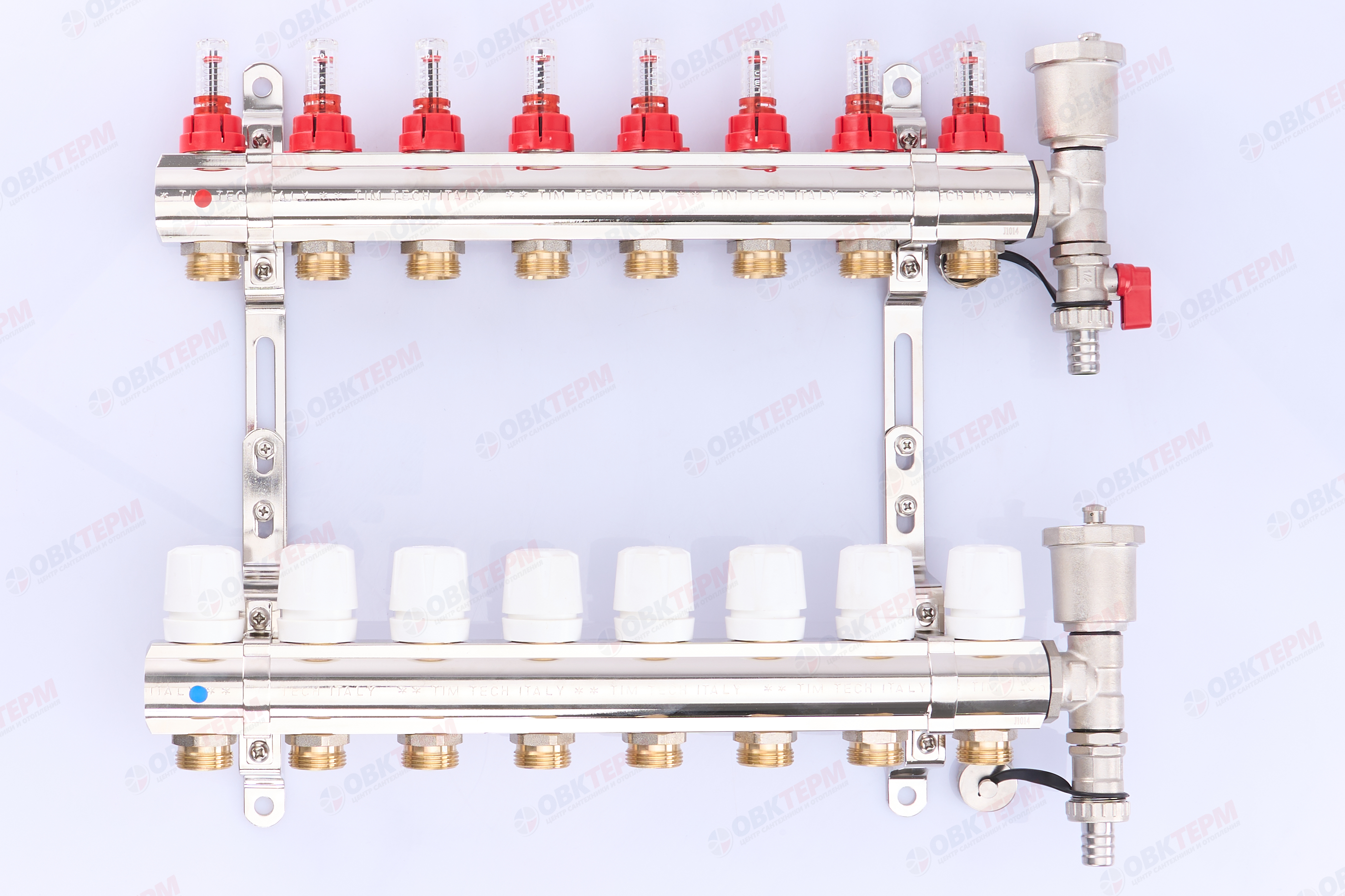 Коллектор с расходомерами без кранов TIM KF008 латунный 1" на   8 выходов   (1шт/2ящ) - Изображение №1