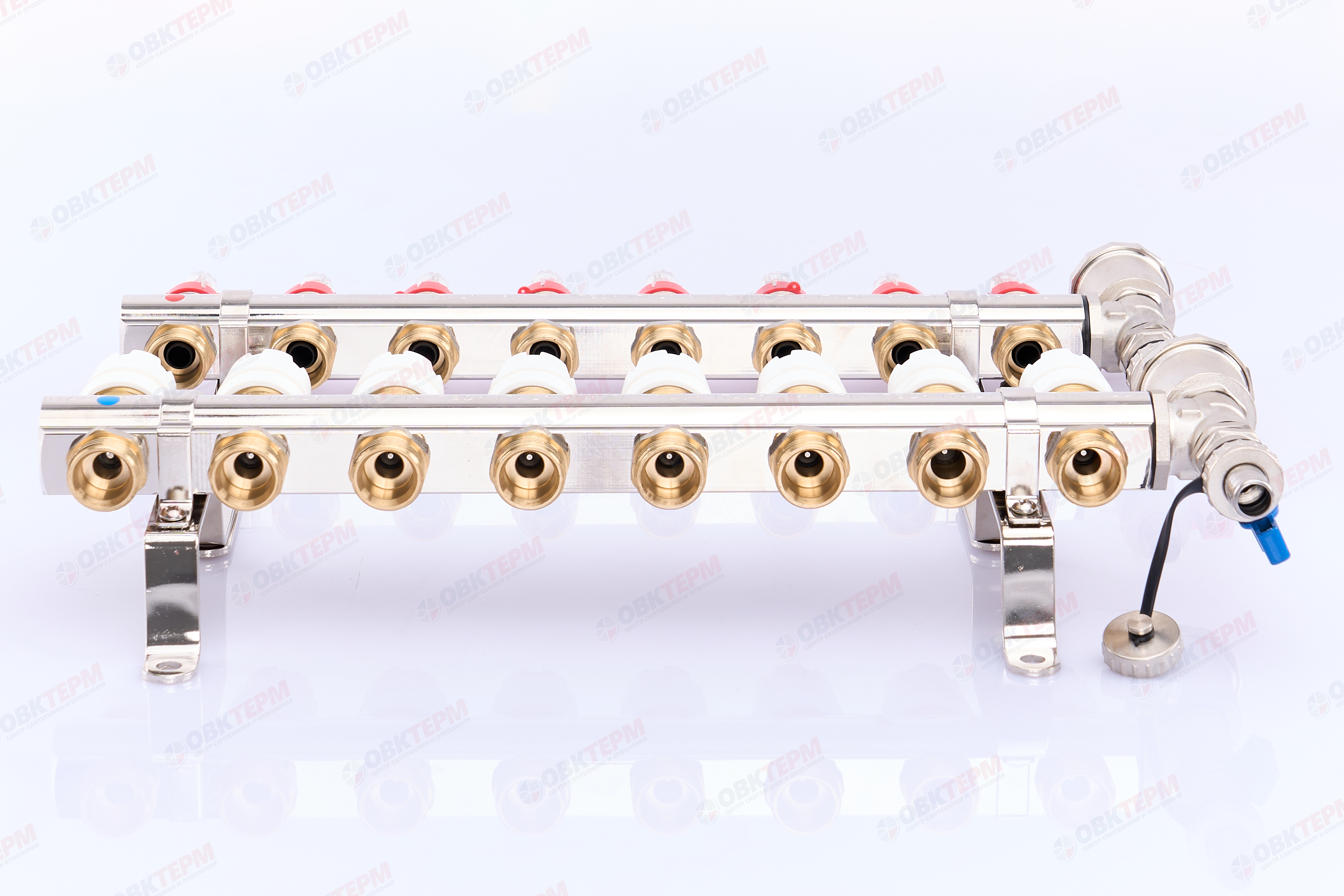 Коллектор с расходомерами без кранов TIM KF008 латунный 1" на   8 выходов   (1шт/2ящ) - Изображение №2