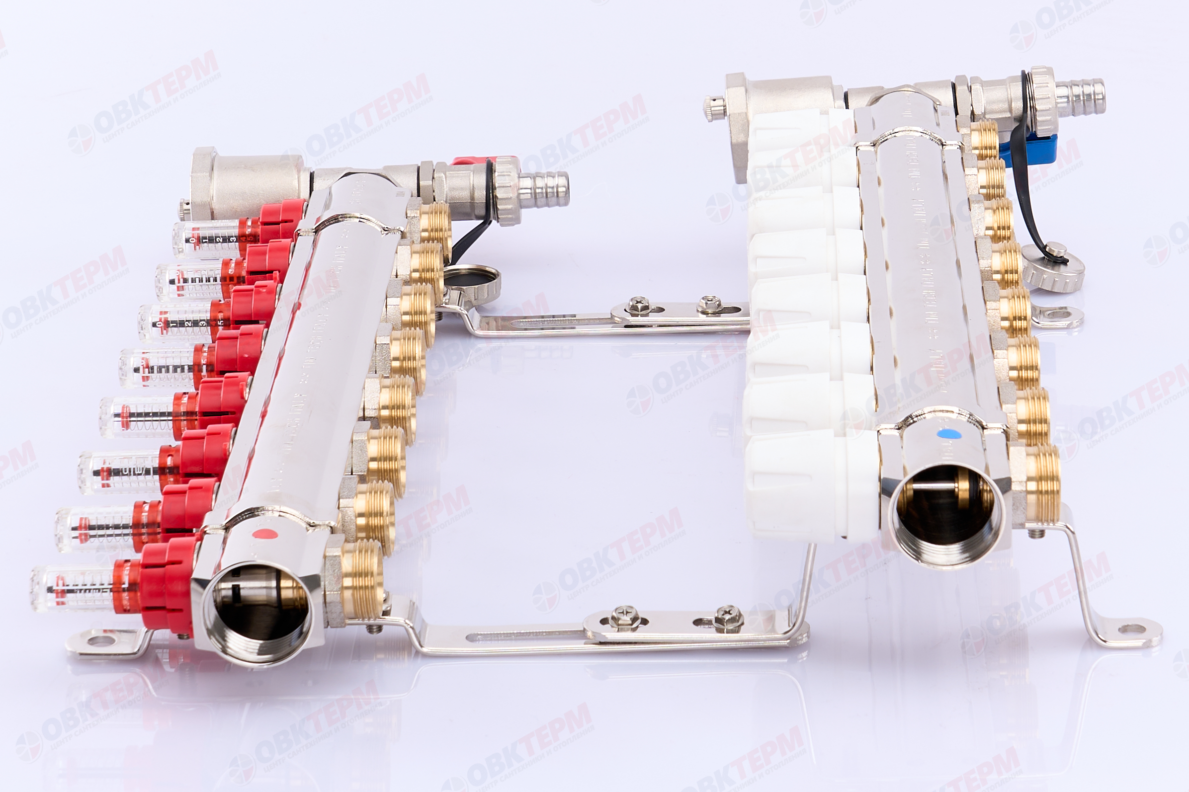 Коллектор с расходомерами без кранов TIM KF008 латунный 1" на   8 выходов   (1шт/2ящ) - Изображение №3