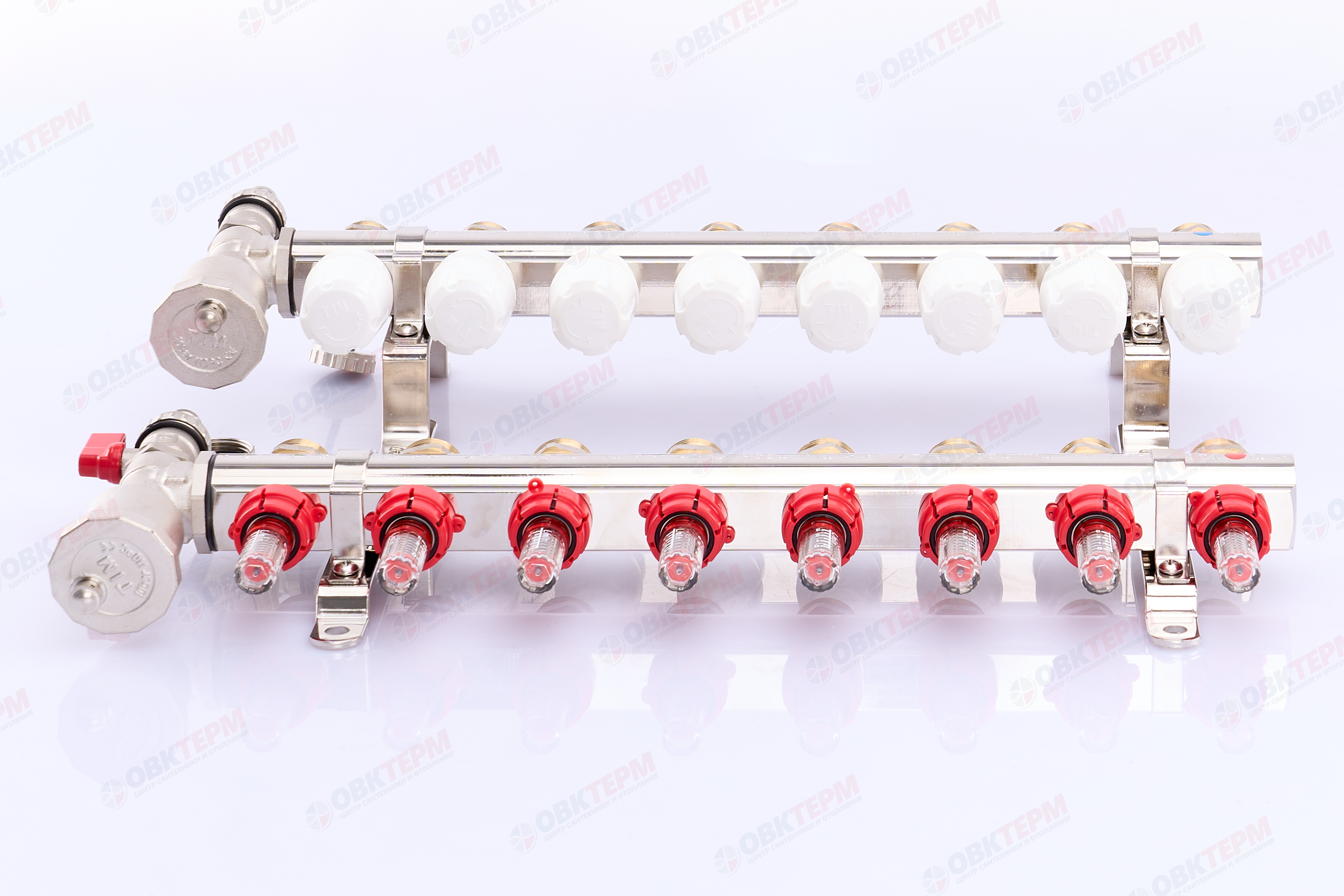 Коллектор с расходомерами без кранов TIM KF008 латунный 1" на   8 выходов   (1шт/2ящ) - Изображение №4