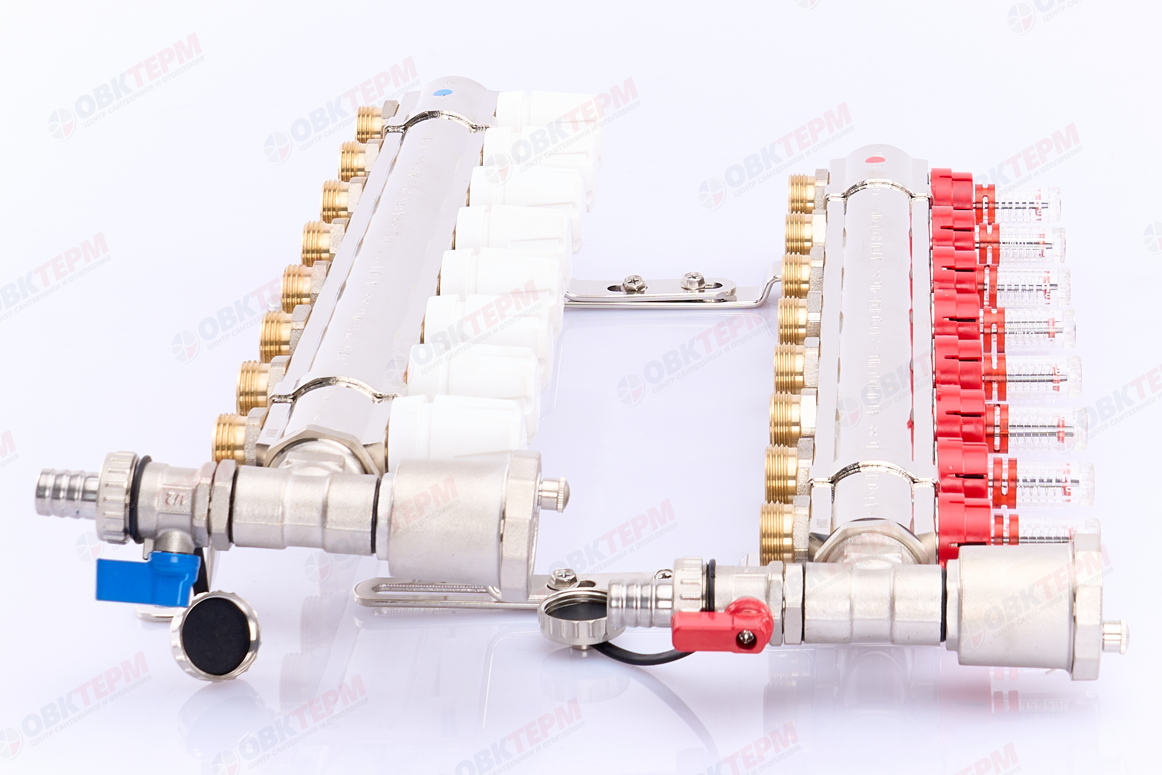 Коллектор с расходомерами без кранов TIM KF008 латунный 1" на   8 выходов   (1шт/2ящ) - Изображение №5
