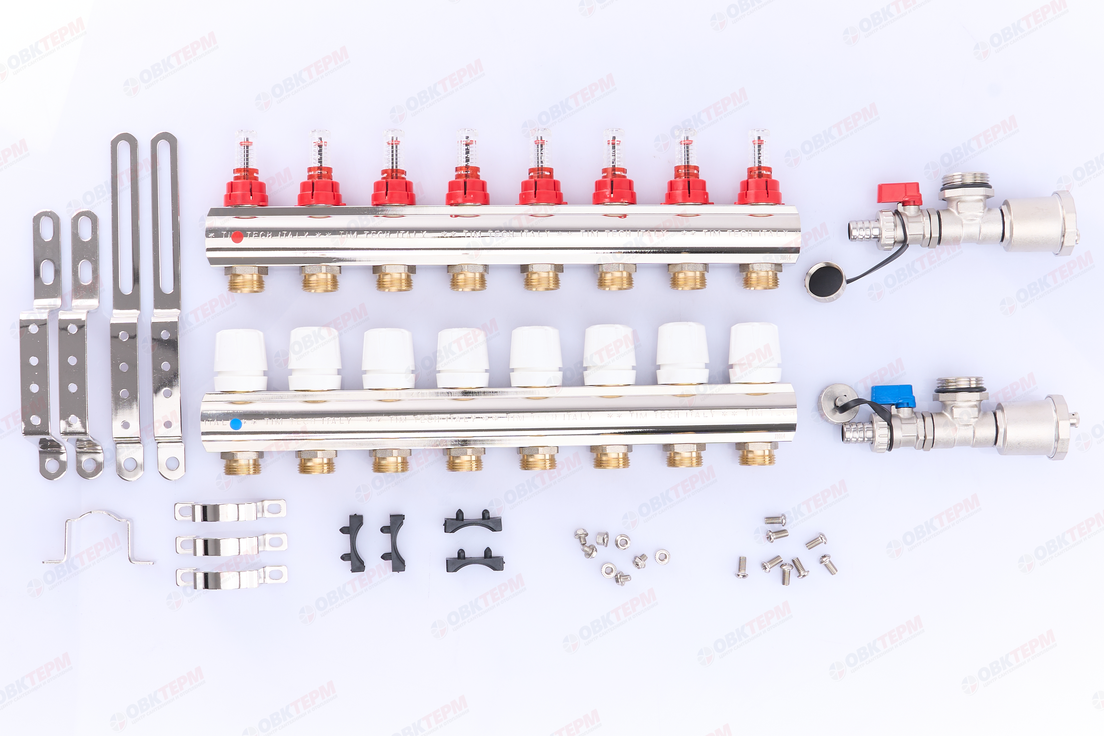 Коллектор с расходомерами без кранов TIM KF008 латунный 1" на   8 выходов   (1шт/2ящ) - миниатюра №6