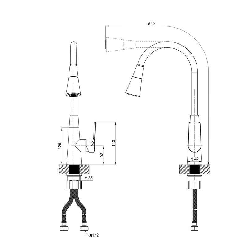 Смеситель д/кухни MIXXUS PREMIUM MATIS 011-T (NUT) REFL.BLACK (10шт/ящ) - Изображение №2
