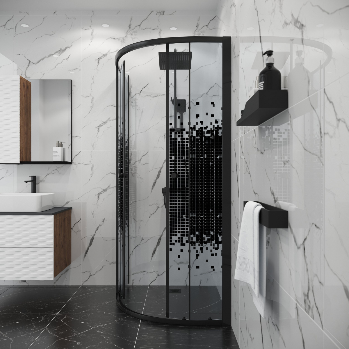 Душ. ограждение NIAGARA NG-1003-14BLACK (800х800х1900) стекло МОЗАИКА (БЕЗ ПОДДОНА) - Изображение №5