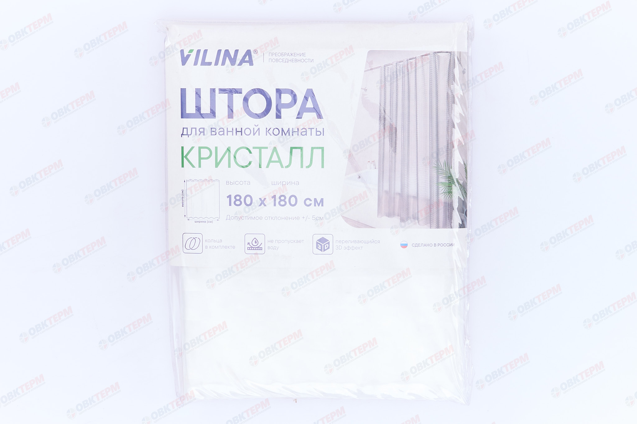 Штора для ванной "Кристалл" из PEVA (Призма-прозрачная) VILINA 180x180 (16 шт/ящ) - Изображение №2