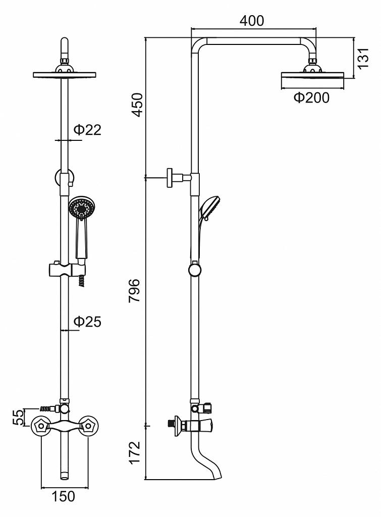 Душ/система ZERIX FAR-009-J EURO /LR82409/ (5 шт/ящ) - Изображение №2