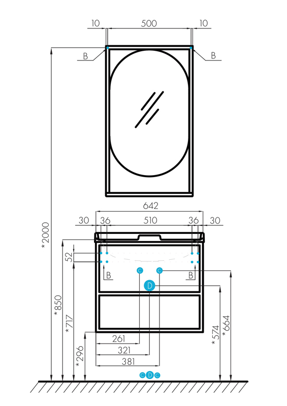 Тумба подвесная  65 Лофт Фабрик Дуб Кантри (540 x 642 x 440) AQUATON (ум. Одри 62 Round) - миниатюра №6