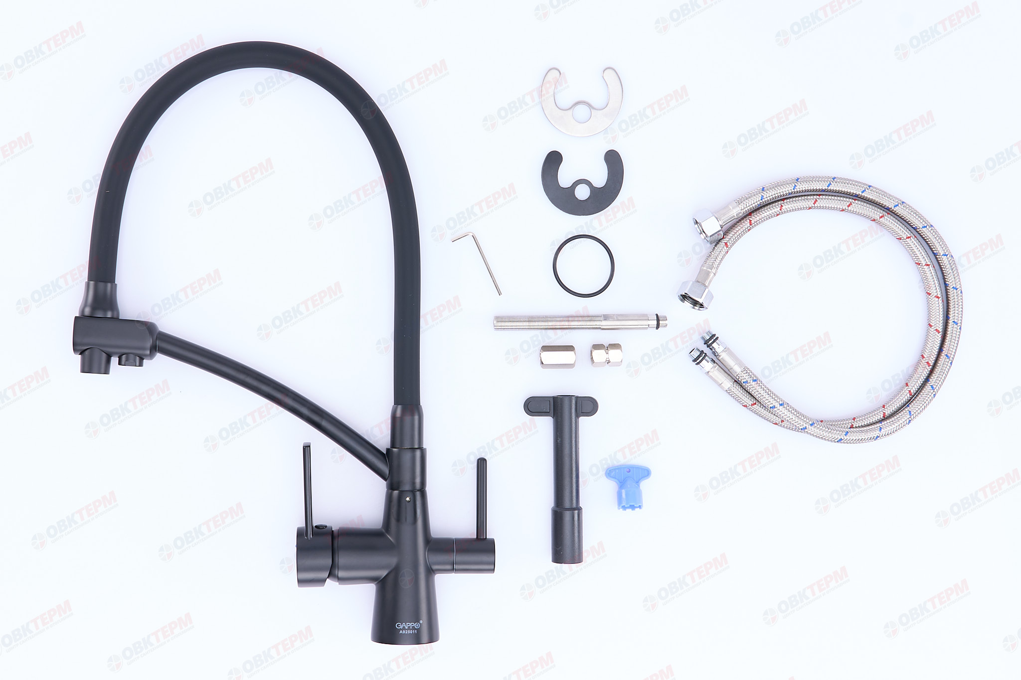 Смеситель д/кухни под ФИЛЬТР GAPPO G4398-16 латунь /черный /гибкий излив /Ø35 /шпилька - Изображение №5