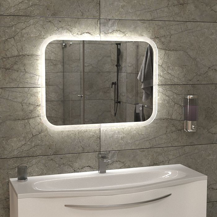 Зеркало  800х600 прямоугольное  LED подс.6500К 9,6 Вт/м с сенс.выкл., унив. крепление КЗСК - Изображение №5