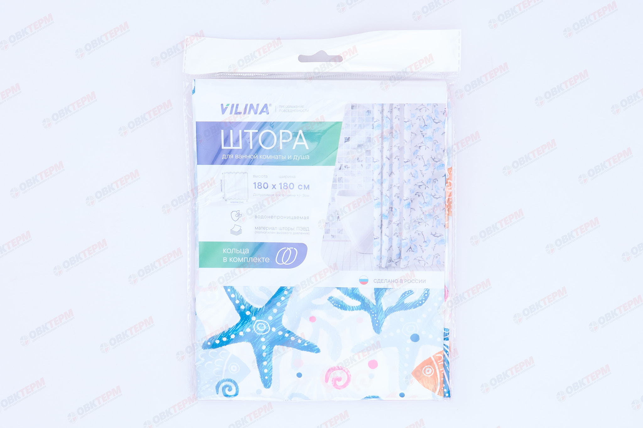 Штора для ванной из полиэтилена (Одиссея белая) VILINA 180x180 (40 шт/ящ) - Изображение №2