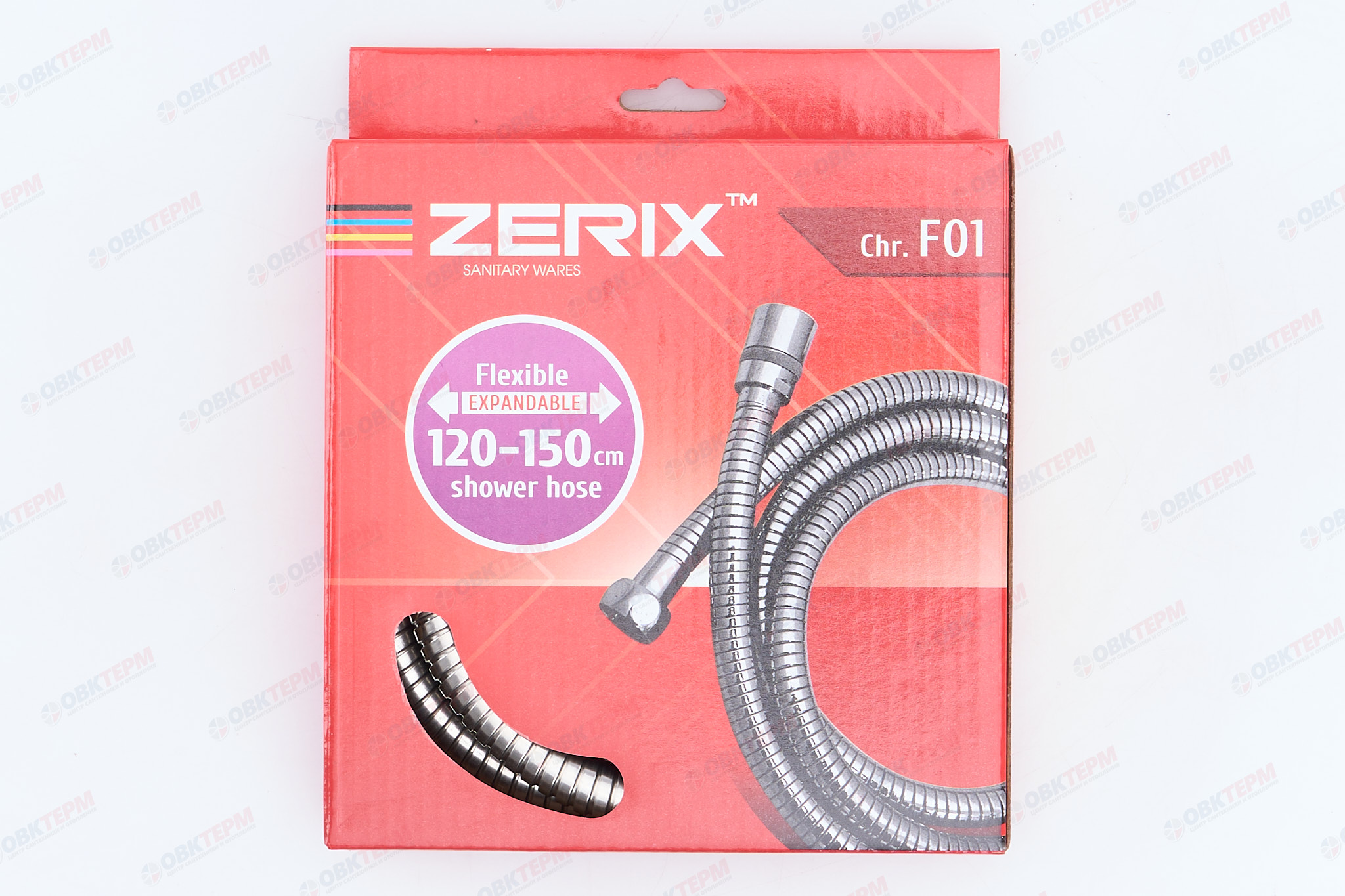 Шланг д/душа ZERIX Chr.F01 нерж сталь /растяжной /для гигиен.душа /120-150 см /коробка (48 шт/ящ) - миниатюра №4