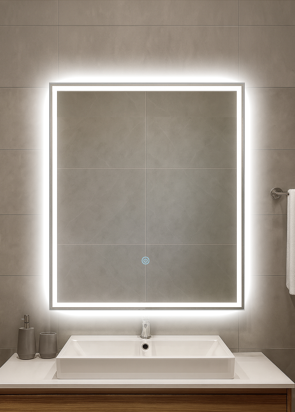 Зеркало  600х700 Solo Eco с LED подсветкой и сенсорным выкл. Кайман Glassiko - Изображение №1