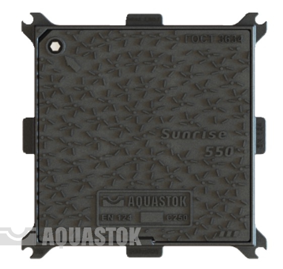 Люк чугунный AQUASTOK квадратный Sunrise (550х550х65) С250 25т (30шт палета) - изображение №1