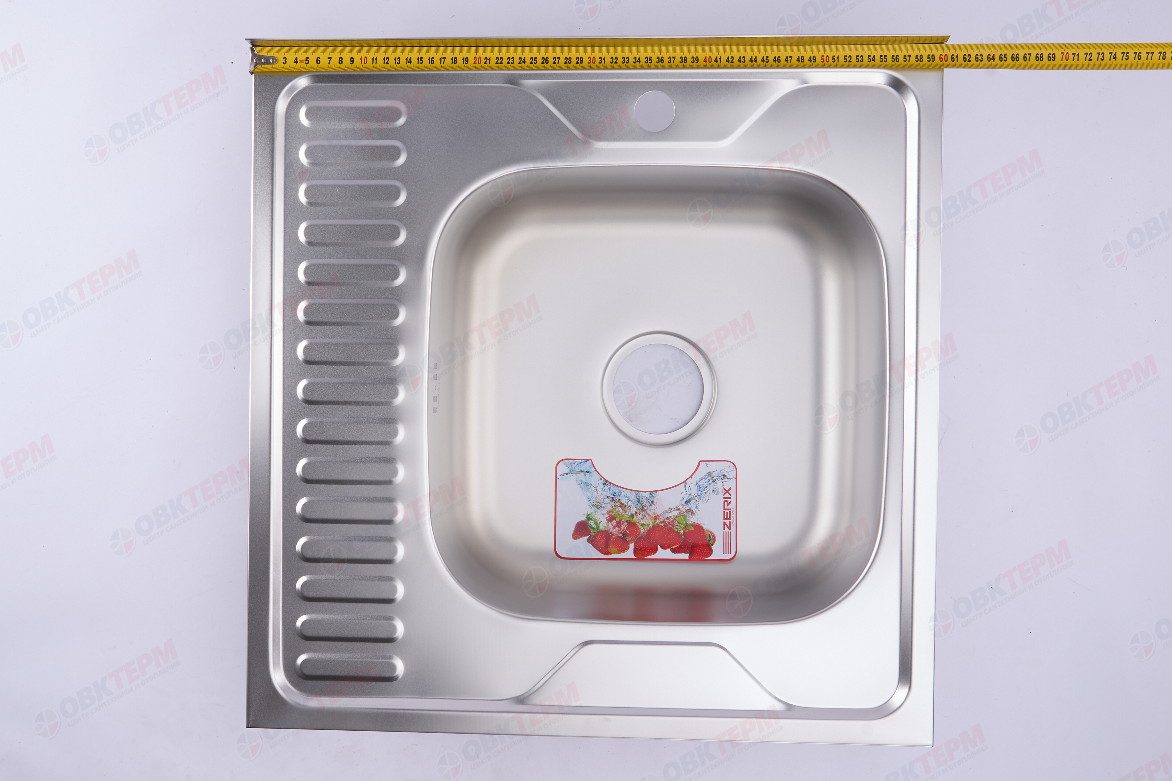ZERIX мойка Z6060R-08-180E (SATIN) НАКЛАДНАЯ \ с сифоном (10шт/ящ) - миниатюра №6