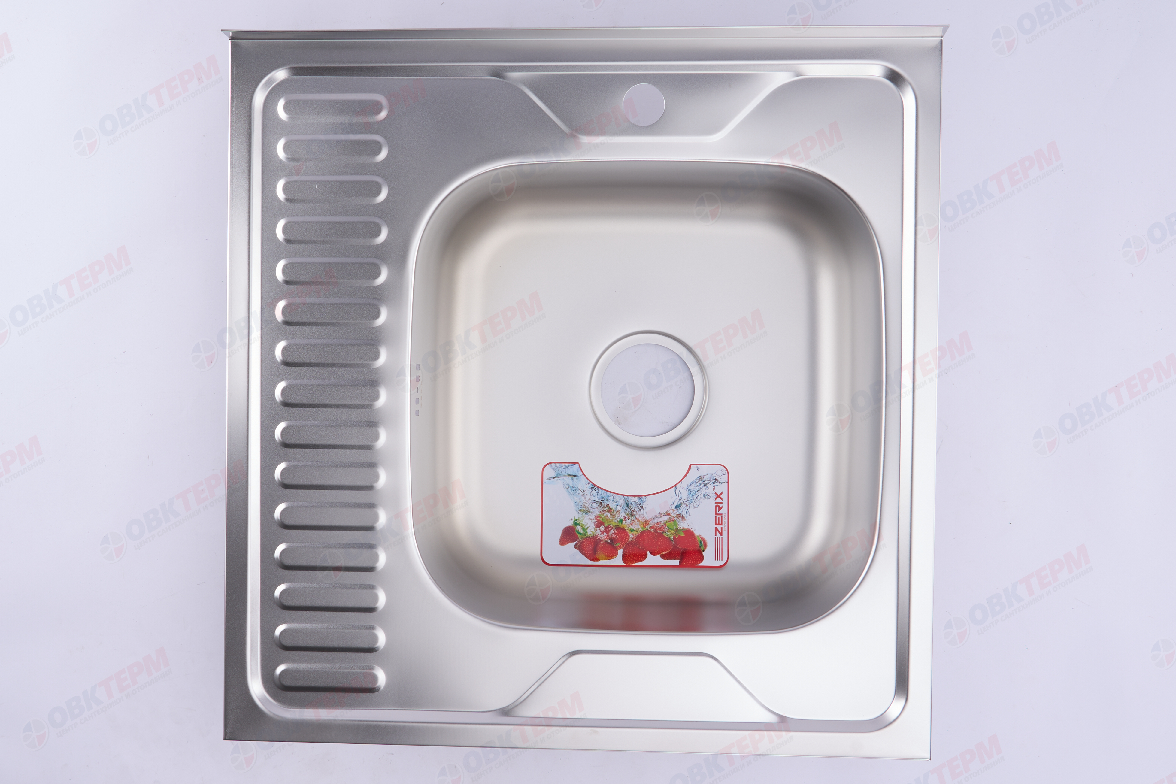 ZERIX мойка Z6060R-08-180E (SATIN) НАКЛАДНАЯ \ с сифоном (10шт/ящ) - миниатюра №7