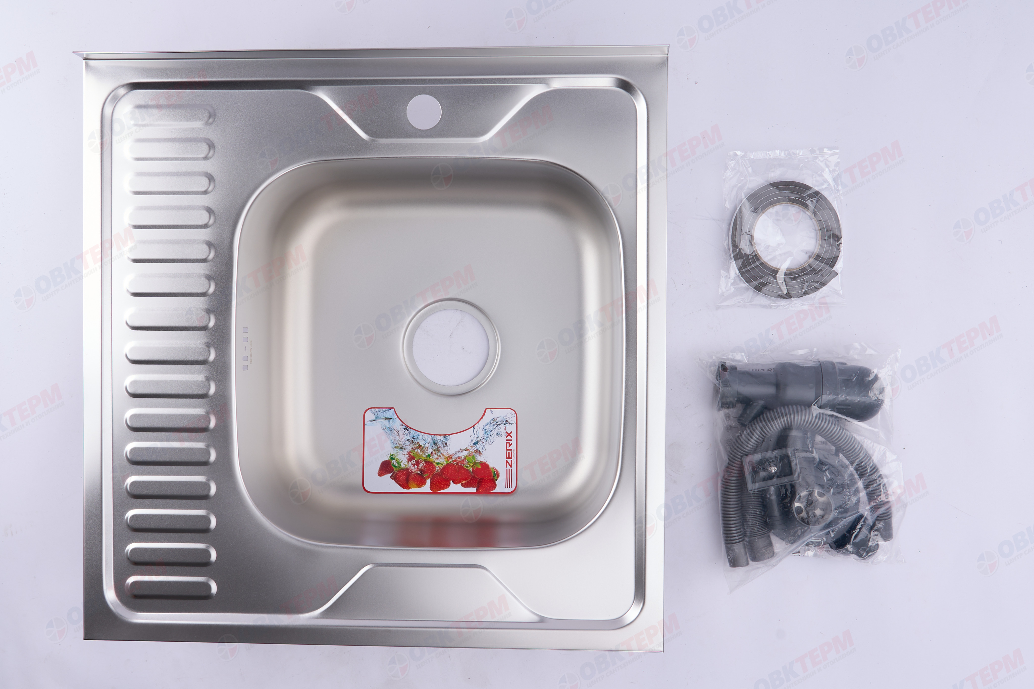 ZERIX мойка Z6060R-08-180E (SATIN) НАКЛАДНАЯ \ с сифоном (10шт/ящ) - миниатюра №8