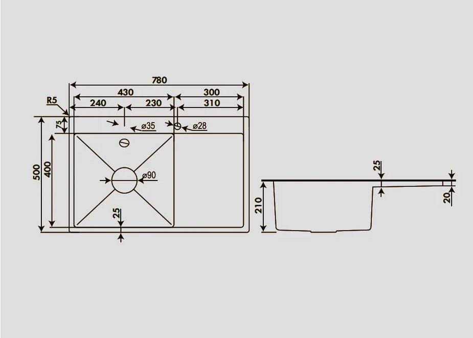 Мойка HOFFGER 7850-L SATIN /сифон /1+3мм /780*500*210мм (8шт/ящ) - Изображение №2