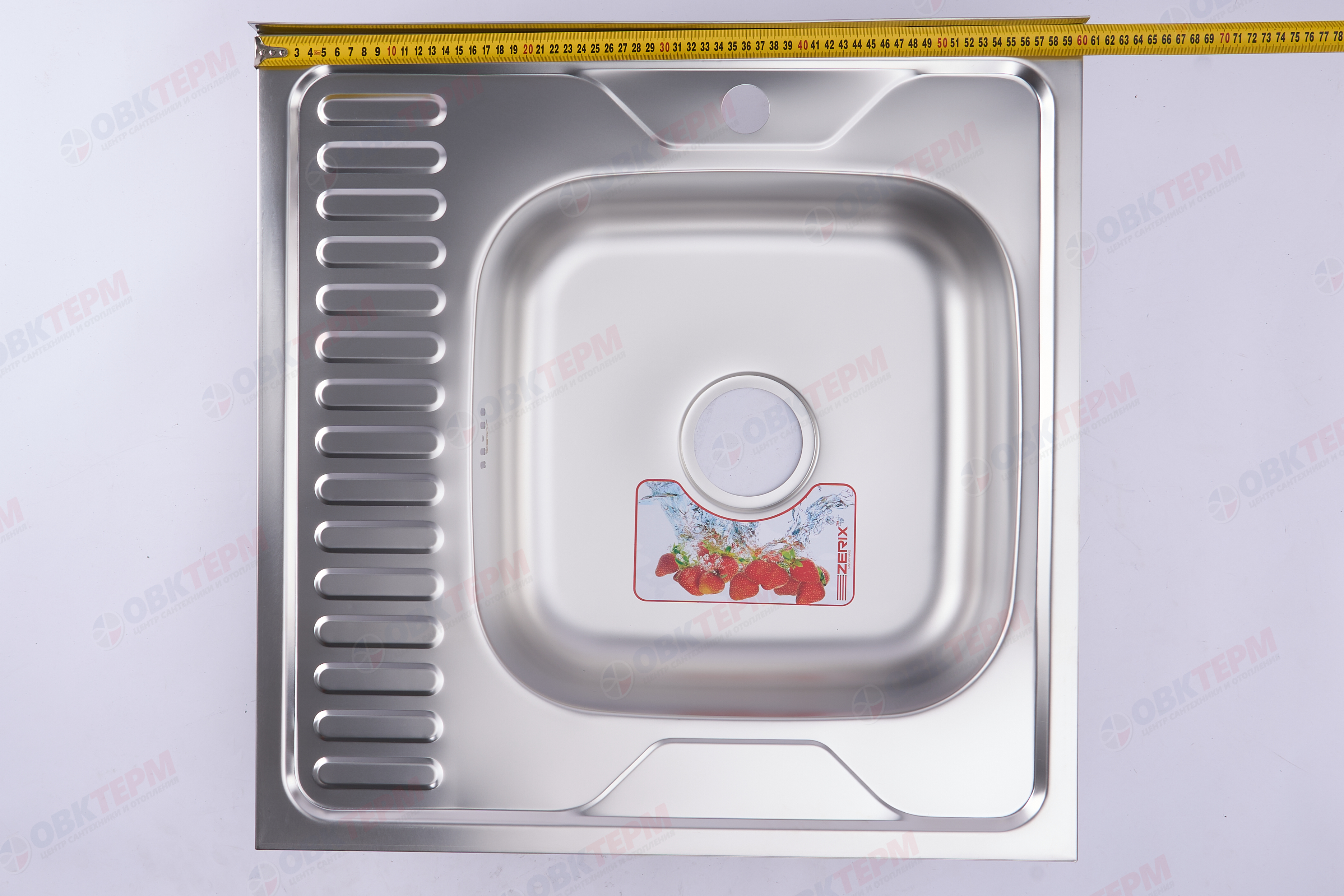 ZERIX мойка Z6060R-06-160E (SATIN) НАКЛАДНАЯ \ с сифоном (10шт/ящ) - миниатюра №6