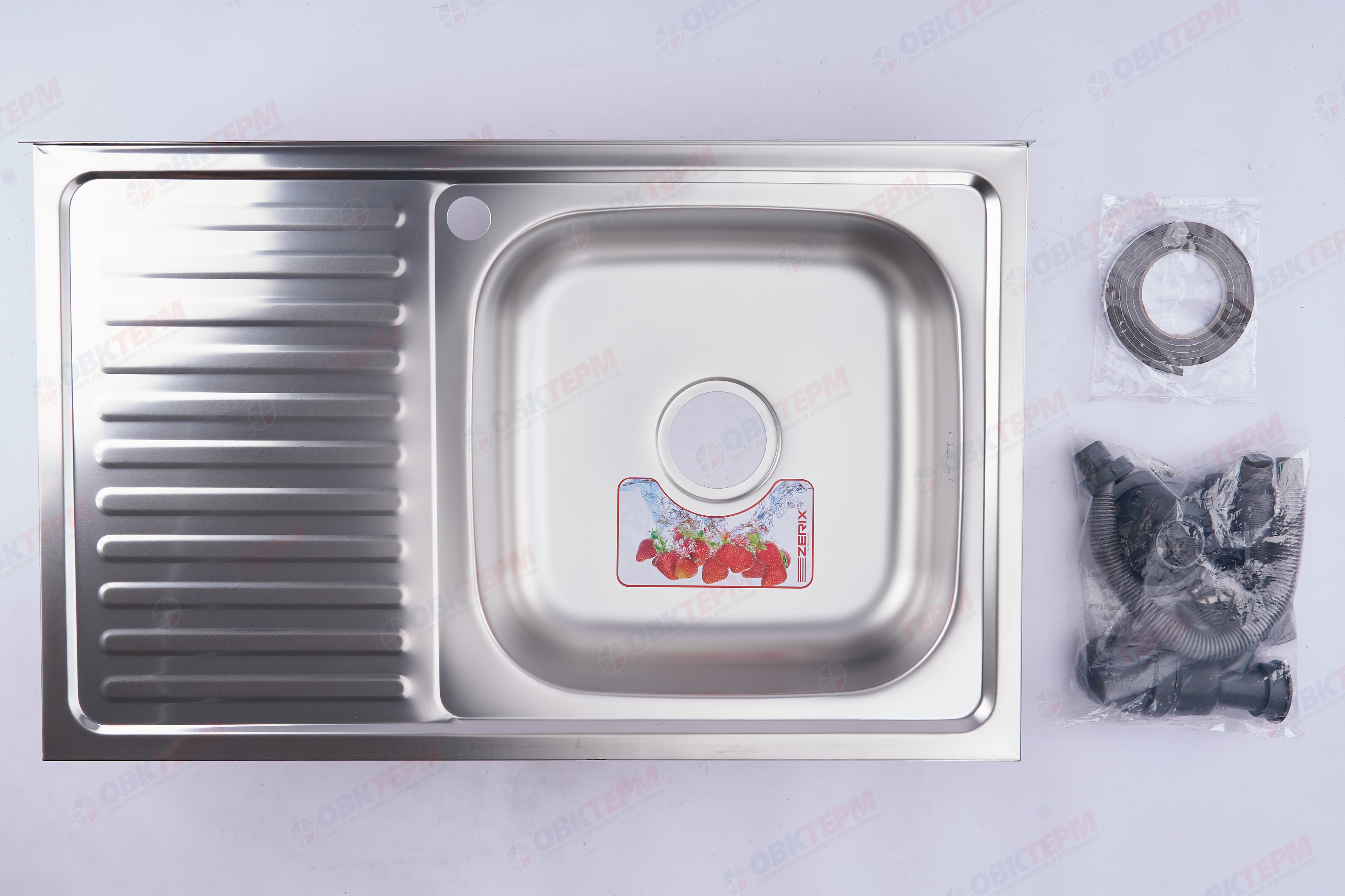 ZERIX мойка Z8050R-06-160E (SATIN) НАКЛАДНАЯ \ с сифоном (10шт/ящ) - миниатюра №7