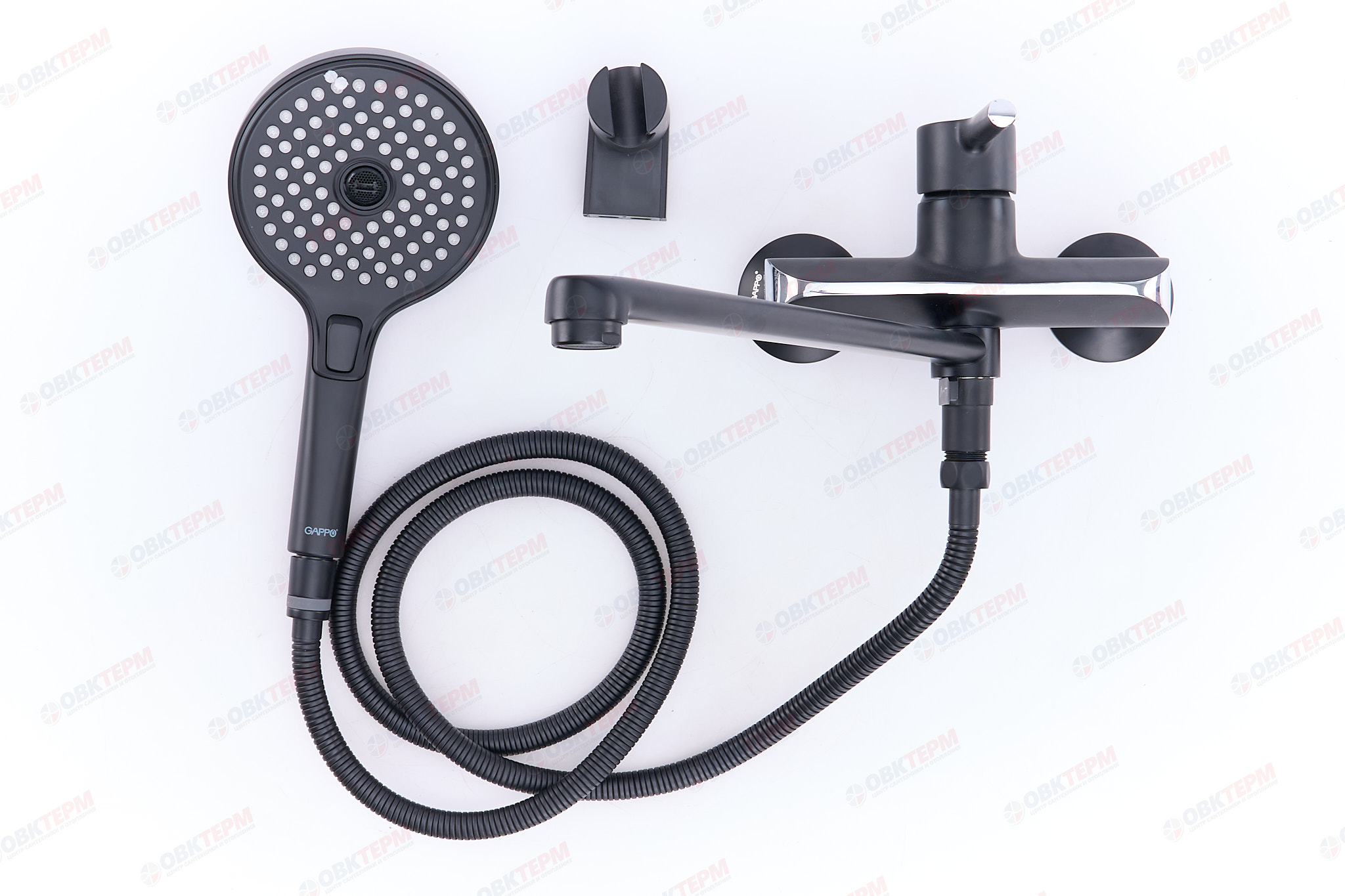 Смеситель д/ванны GAPPO G2203-6 латунь /черный /Ø40мм, излив 350мм, лейка 3 реж - Изображение №3
