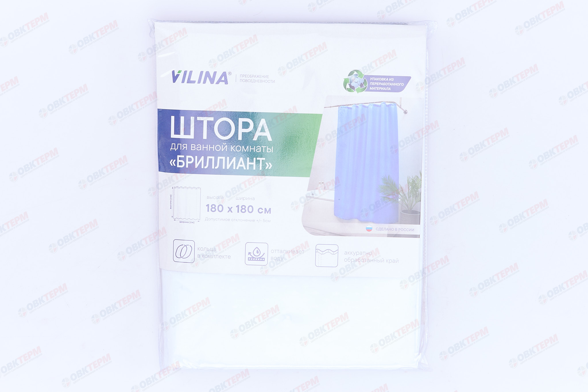 Штора для ванной "Бриллиант" из полиэстера (Ромб-белая) VILINA 180x180 (20 шт/ящ) - Изображение №2