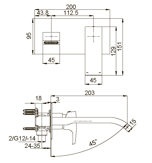 Смеситель д/умывальника KOER KB-16007-01 встраиваемый  (Цвет хром) (8шт/ящ) - Изображение №2