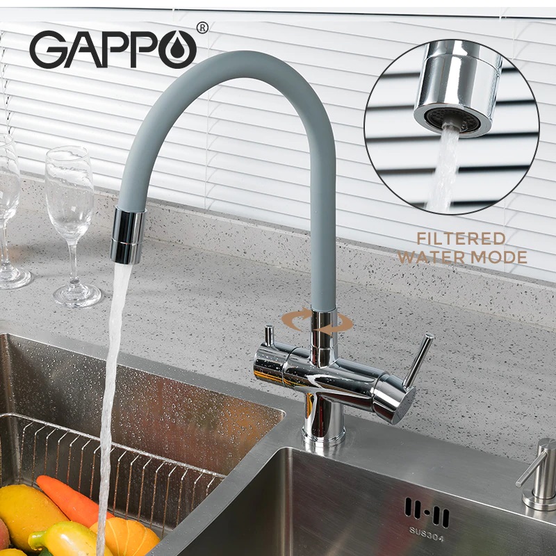 Смеситель д/кухни под ФИЛЬТР GAPPO G4398-30 латунь /хром /гибкий излив /Ø35 /шпилька - миниатюра №2