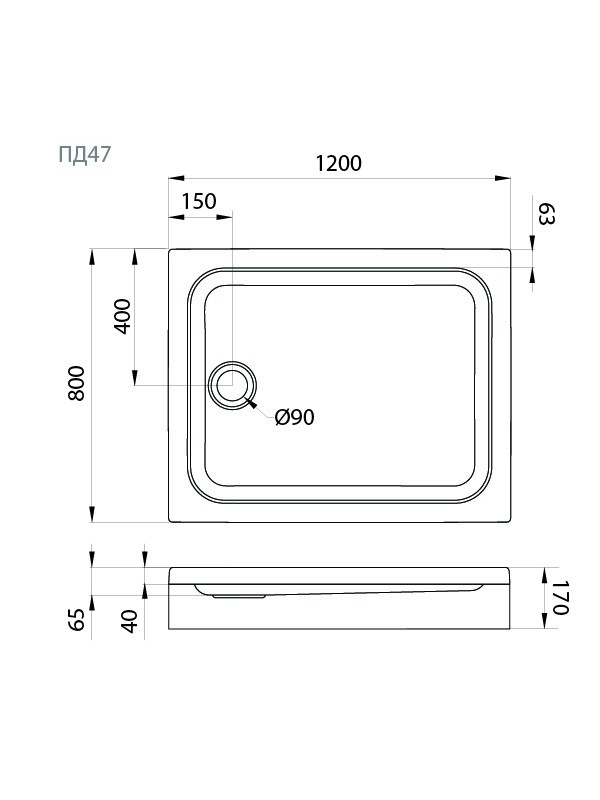 Акриловый - поддон ПД47     120*80*17 низкий полукруг (в сборе экран+каркас,БЕЗ СИФОНА) - Изображение №1