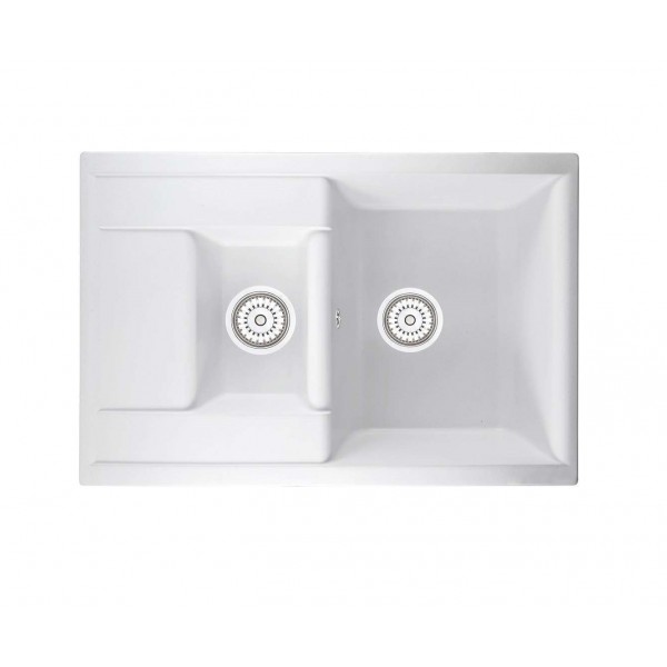 Мойка прямоугольная двойная 750х220х510мм Hiekka Valkoinen GRANMILL 30 белая - изображение №1