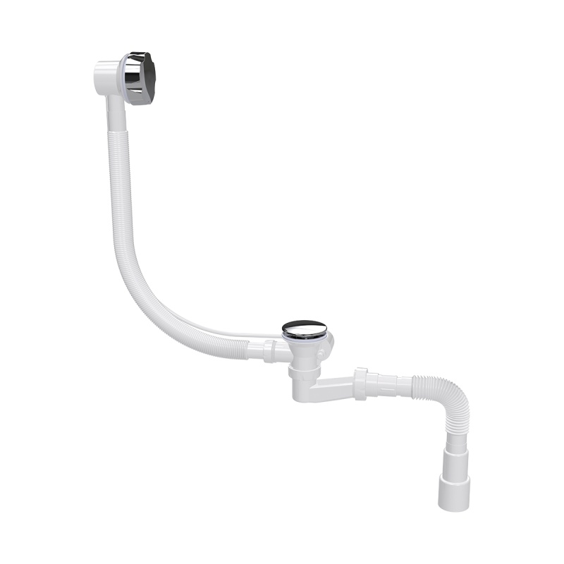 NOVA Сифон полуавтомат для ванны 1541 1 1/2 пласт. хром. рукоятка, гибк. труба (1шт/20упак) - Изображение №1