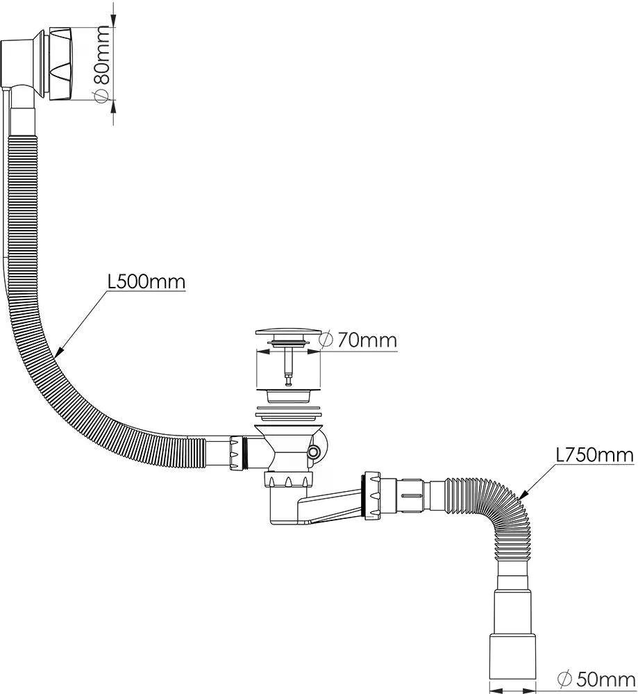 NOVA Сифон полуавтомат для ванны 1541 1 1/2 пласт. хром. рукоятка, гибк. труба (1шт/20упак) - Изображение №2