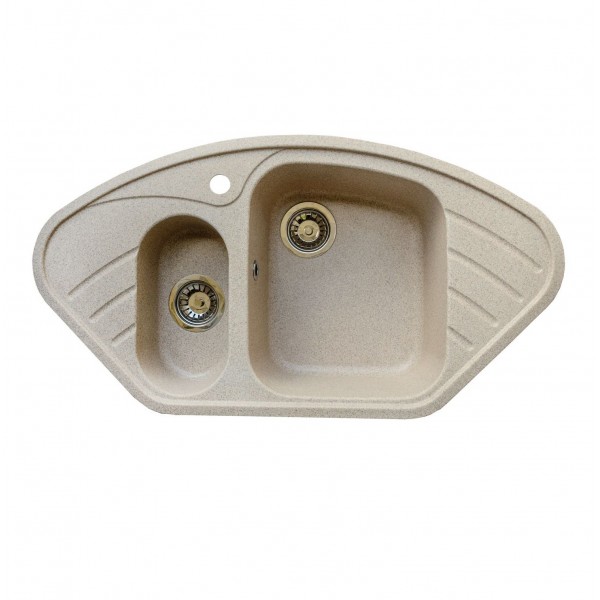 Мойка угловая двухсекционная 940*495*165мм GRANMILL 32  бежевая матовая - Изображение №1