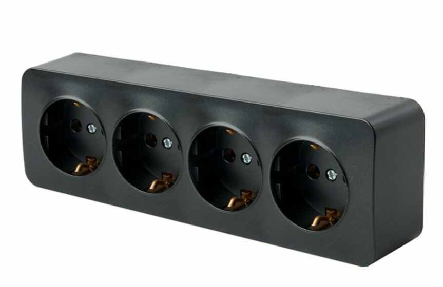 Розетка 4-местная с/з открытой установки, 250В, 16А, IP20, серия София, черный матовый, MST16-14-05 - Изображение №1