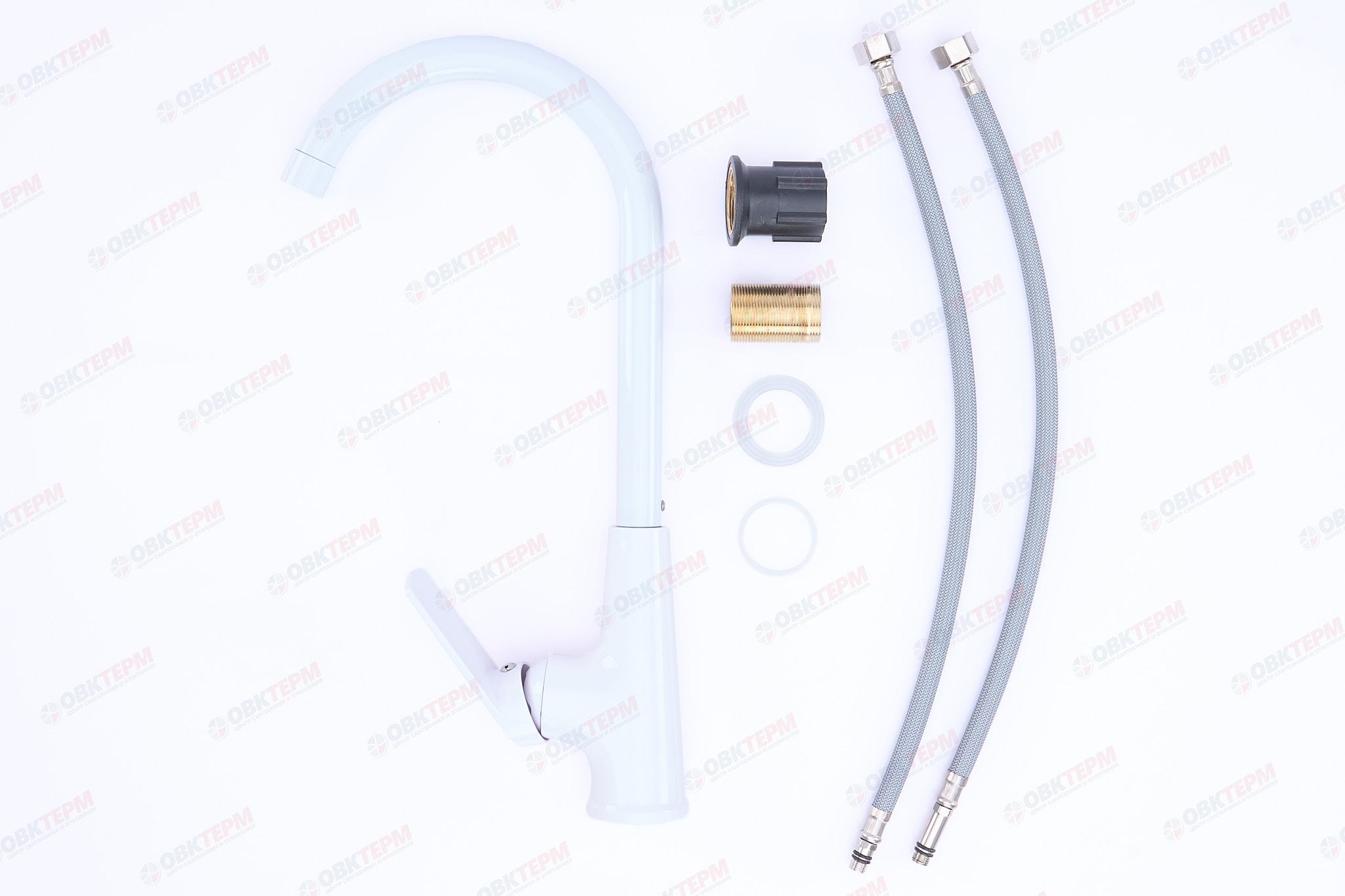 Смеситель д/кухни PLAMIX LUCAS-011 SET WHITE (гайка, Ø35, с подводкой) (16шт/ящ) - Изображение №3