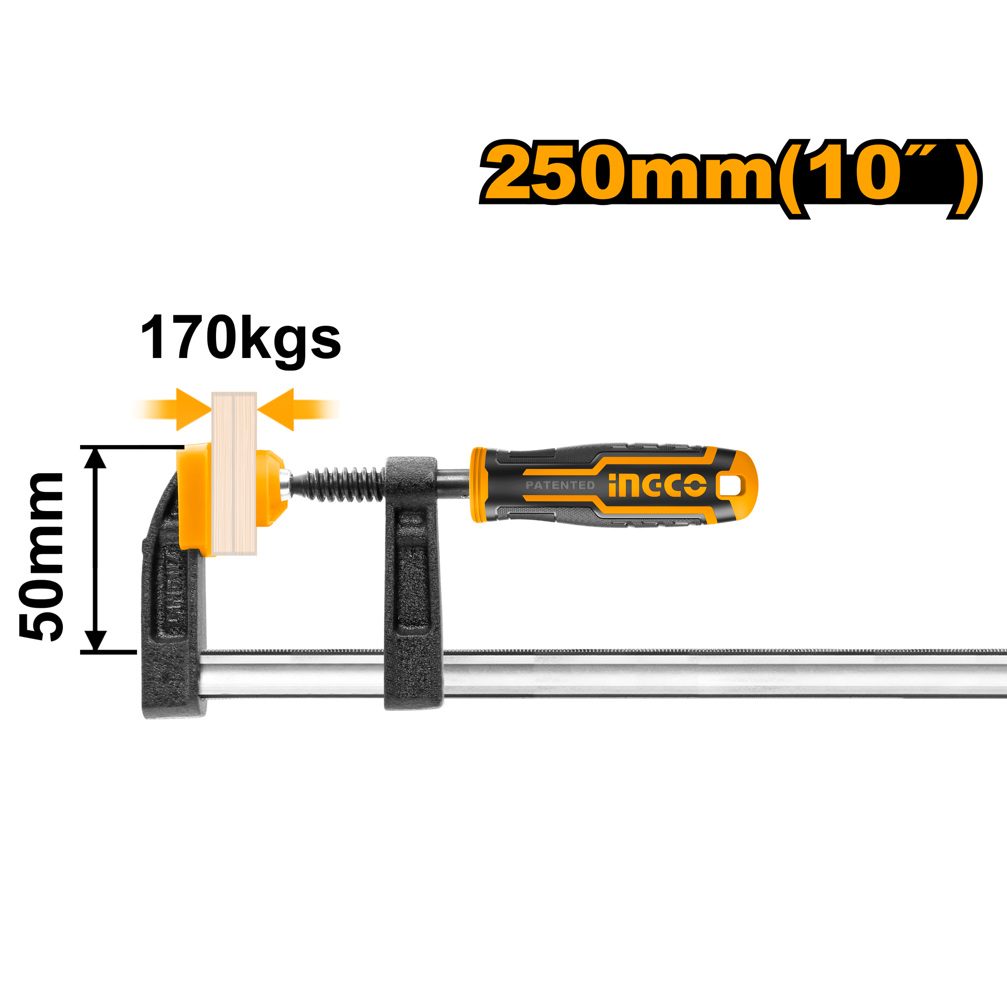 Струбцина F-образная 50Х250 мм  INGCO HFC020503 INDUSTRIAL - Изображение №1