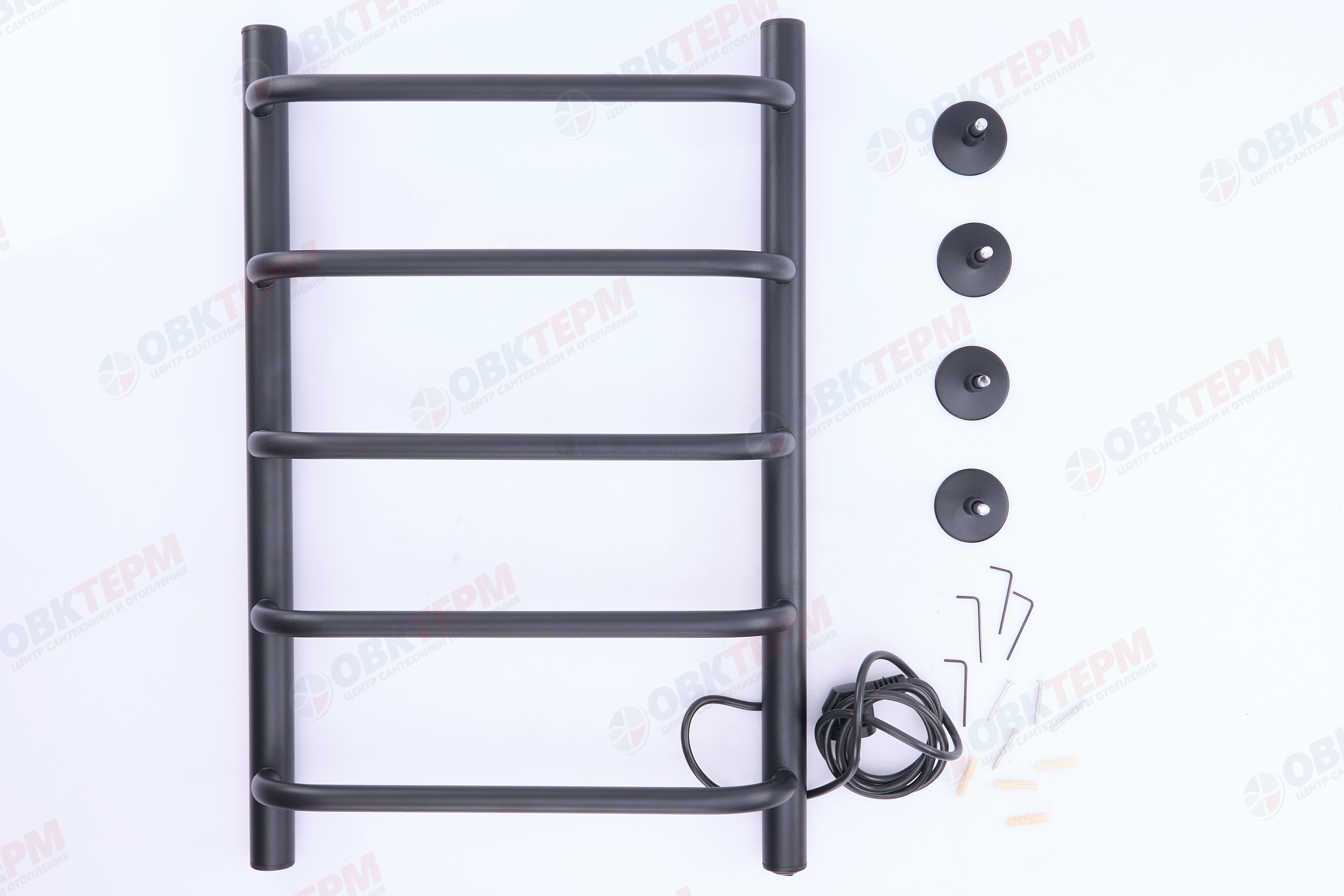 Полотенцесушитель электрический АДВ ЛНК - Э1" 40*60 (скоба, кабель справа, 5 перекладин) Черный муар - миниатюра №3