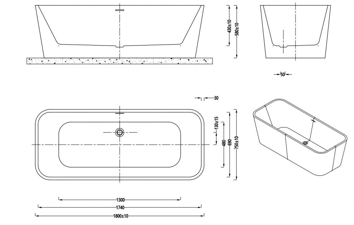 Ванна отдельностоящая AGATTA (1800*750*570) - Изображение №2