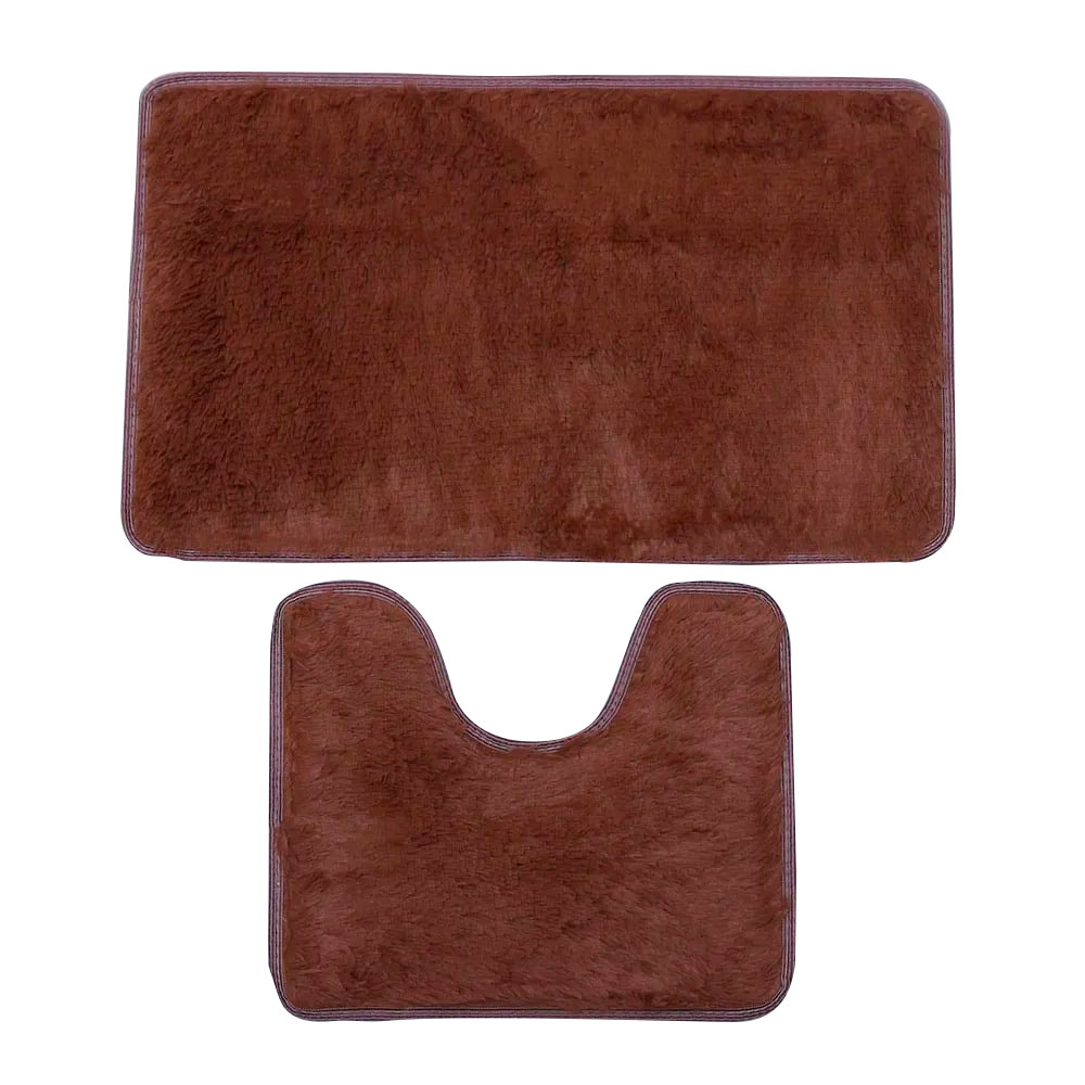 Набор ковриков для ванной и туалета Доляна «Пушистик», 2 шт: 38×49, 49×79 см, цвет коричневый - Изображение №1