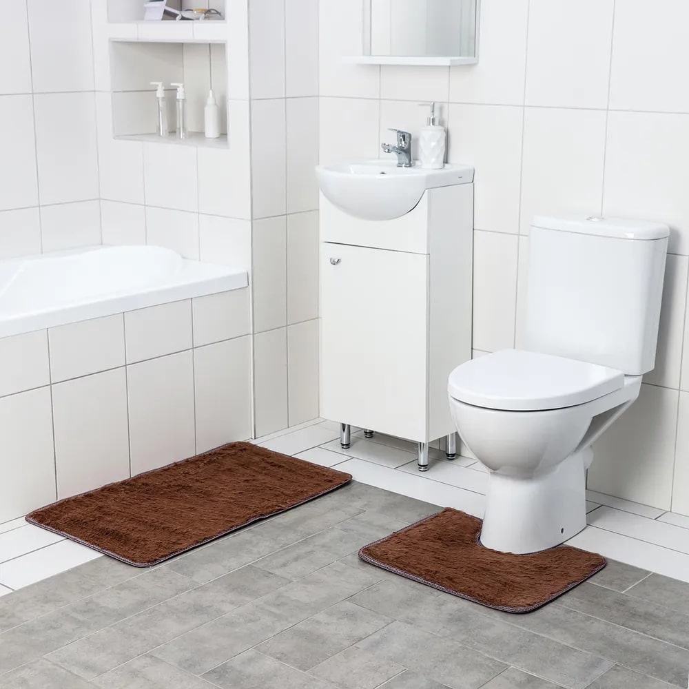 Набор ковриков для ванной и туалета Доляна «Пушистик», 2 шт: 38×49, 49×79 см, цвет коричневый - Изображение №2