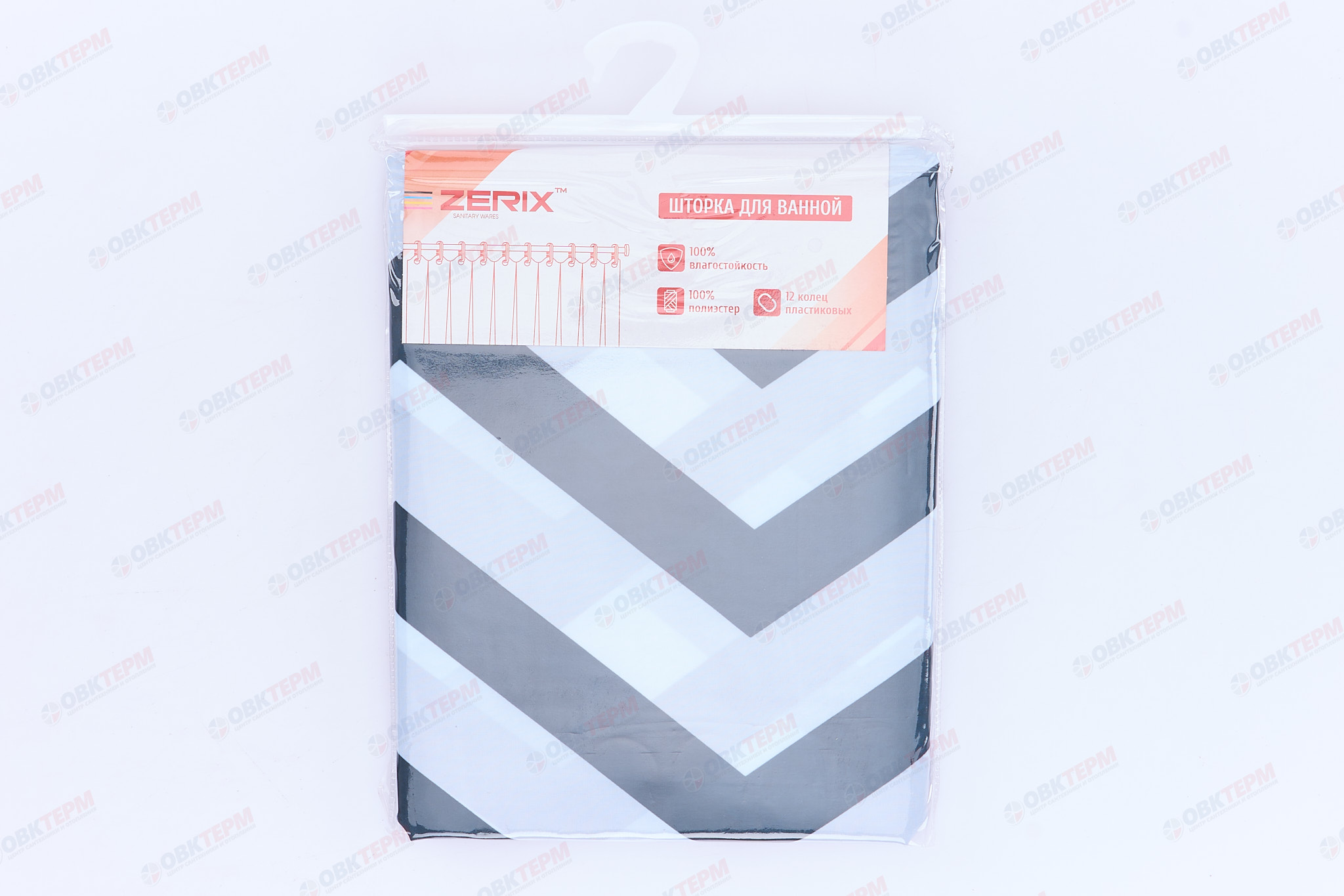 Штора для ванной из полиэстера (Узор черно-белый) ZERIX SCT-007-180x200 (25 шт/ящ) - Изображение №2