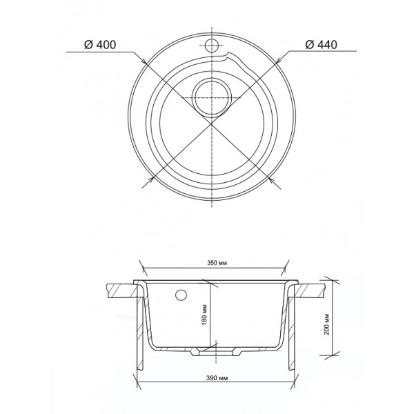 Мойка круглая 450*190мм GRANMILL 19 (белая + блестки) - Изображение №2