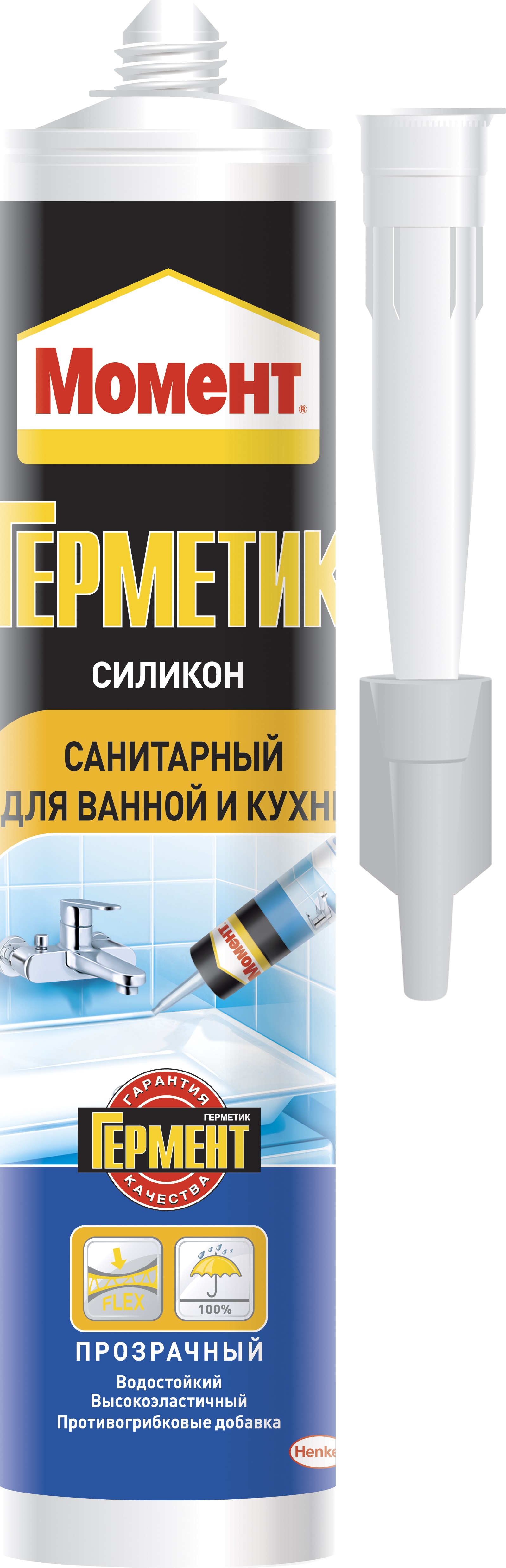 Герметик силиконовый Санитарный для ванной и кухни, прозрачный 280 мл (12шт/уп) Момент - Изображение №2