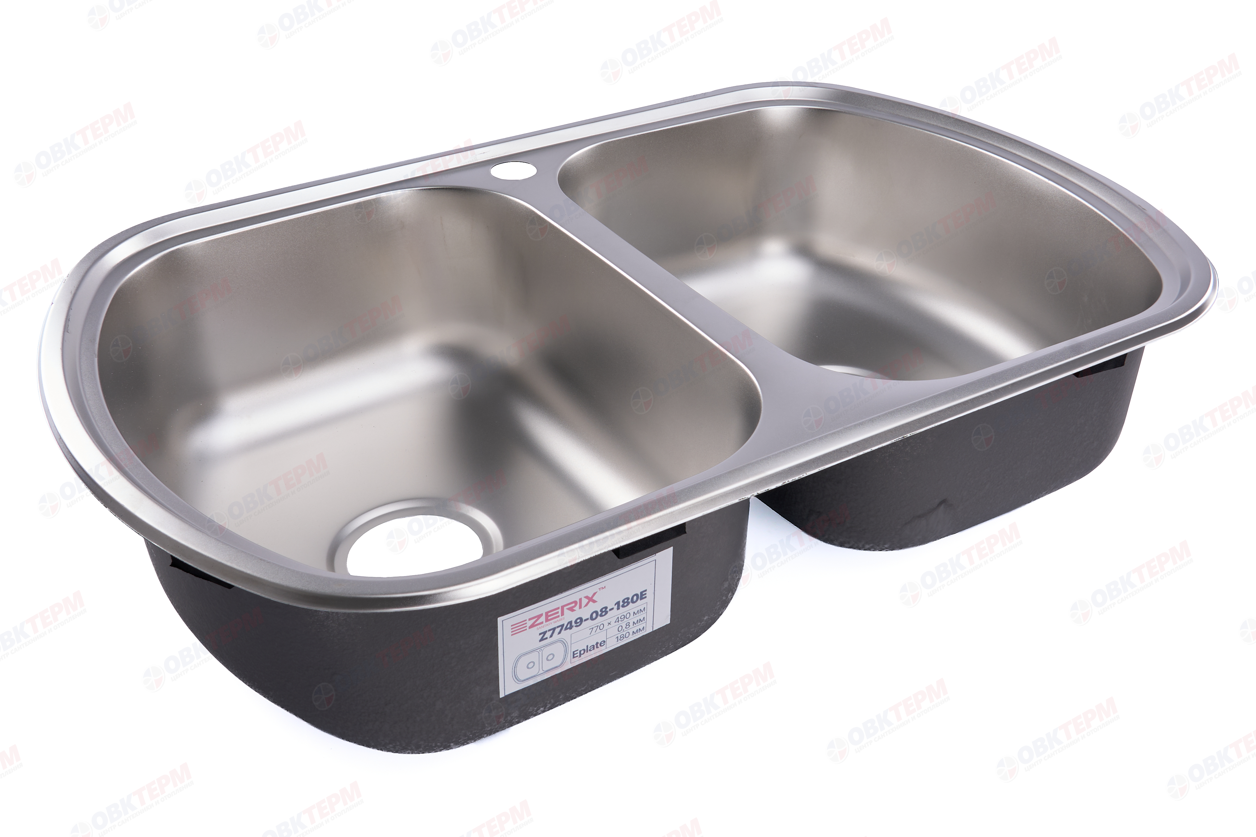 ZERIX мойка Z7749-08-180E DOUBLE (SATIN) ВРЕЗНАЯ /сифон (7шт/ящ) - изображение №1
