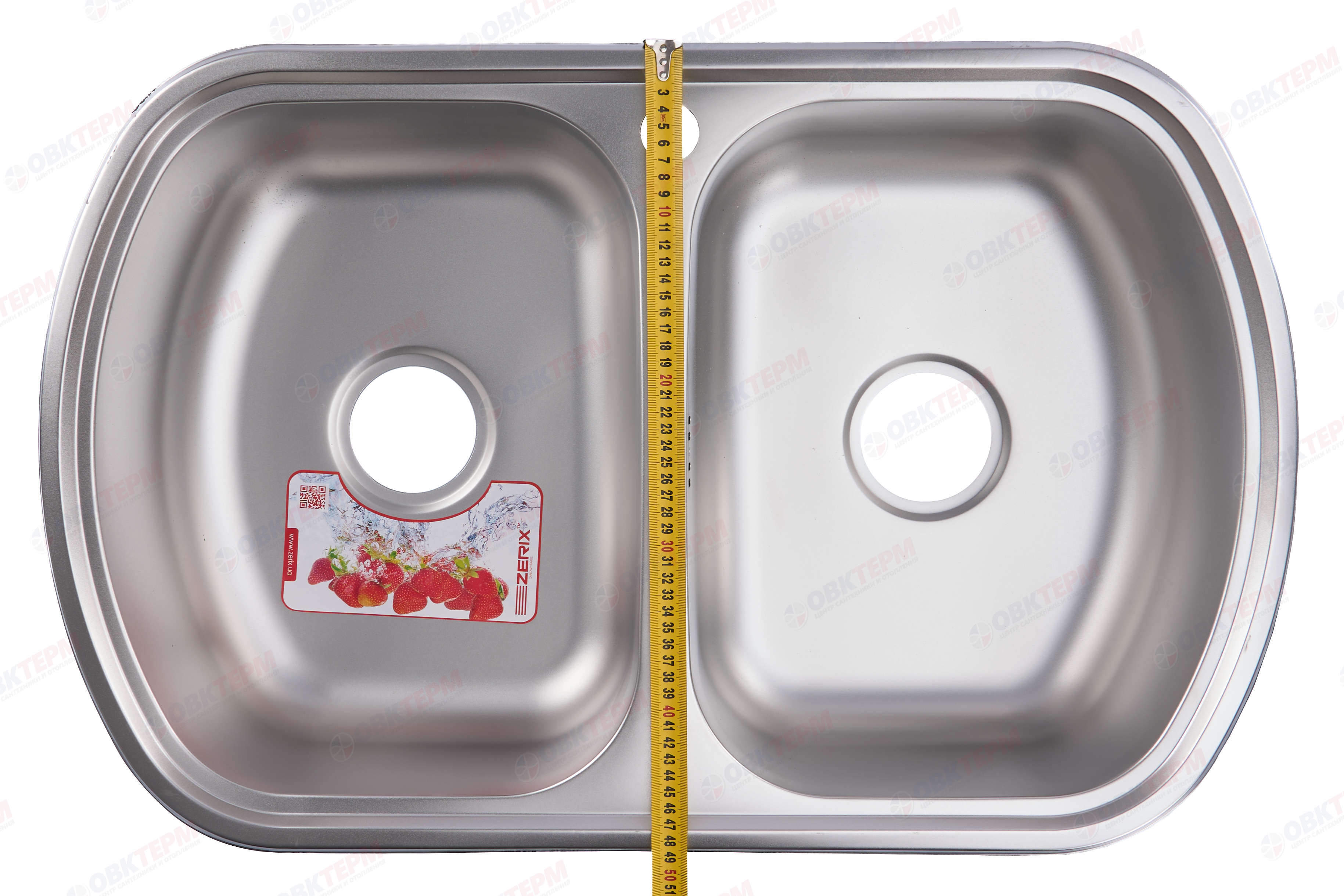 ZERIX мойка Z7749-08-180E DOUBLE (SATIN) ВРЕЗНАЯ /сифон (7шт/ящ) - миниатюра №6