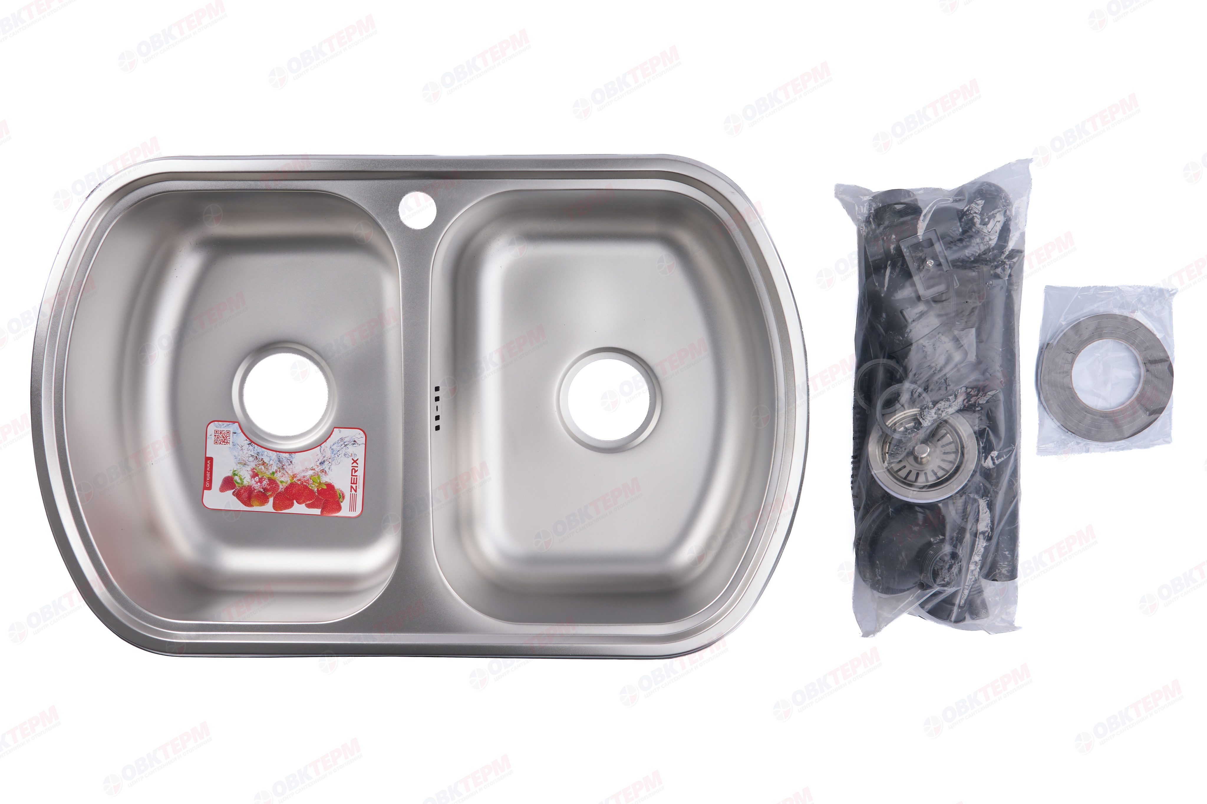 ZERIX мойка Z7749-08-180E DOUBLE (SATIN) ВРЕЗНАЯ /сифон (7шт/ящ) - миниатюра №8
