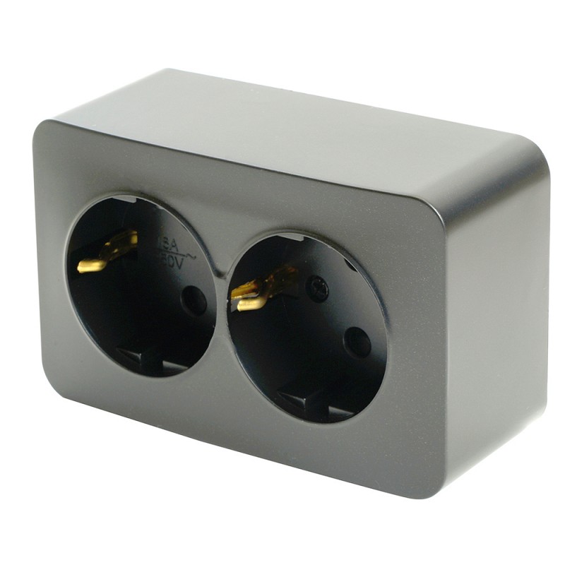 Розетка 2-местная с/з открытой установки, 250В, 16А, IP20, серия София,черный матовый MST16-12-05 - Изображение №1