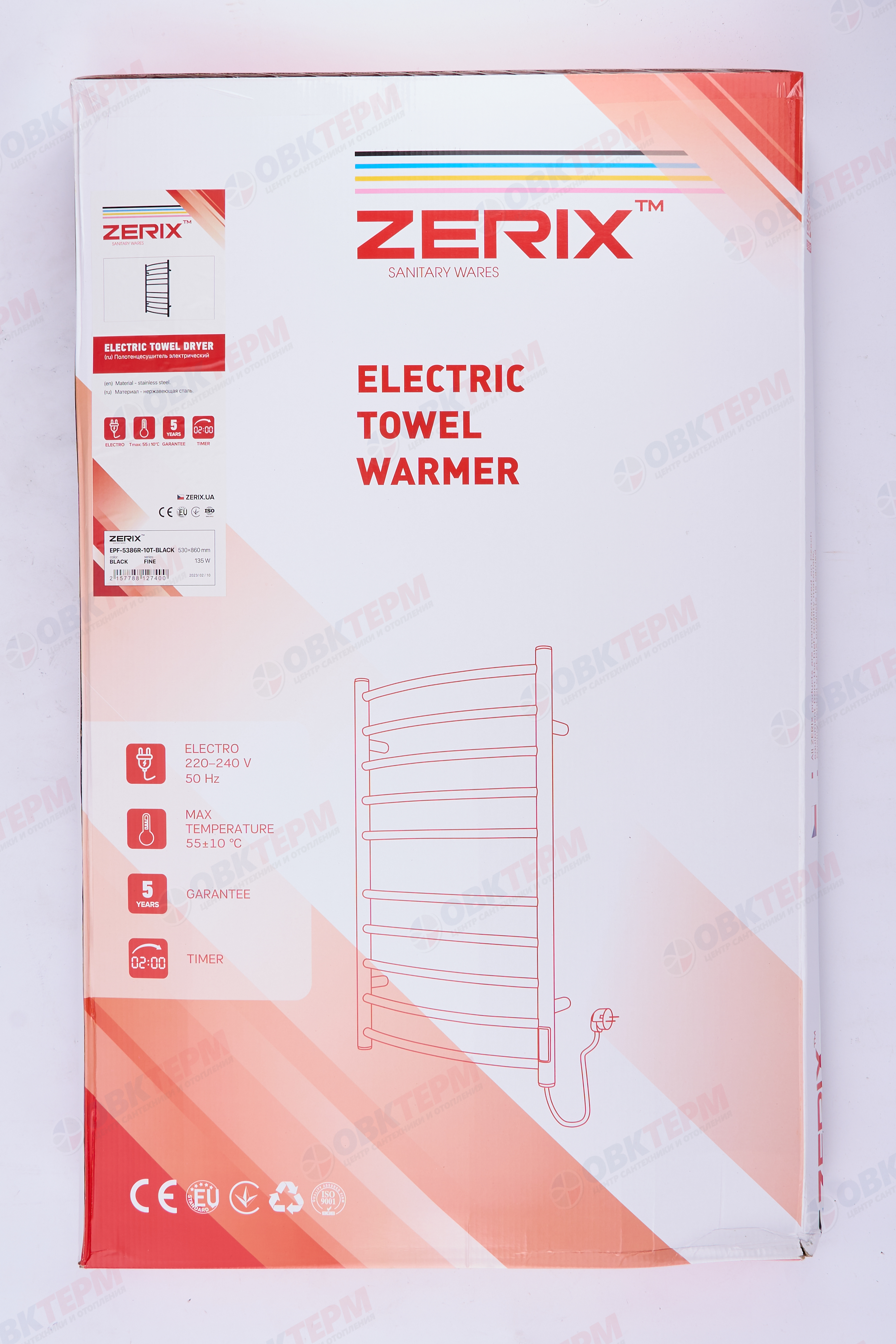 ZERIX EPF/EPS-5386R-10T Полотенцесушитель НЕРЖ 135W, 220-240V с таймером (цв.черный) 520*860мм - Изображение №5