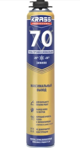 Пена монтажная Professional V70 зимняя под пистолет 0,89 л KRASS - Изображение №1
