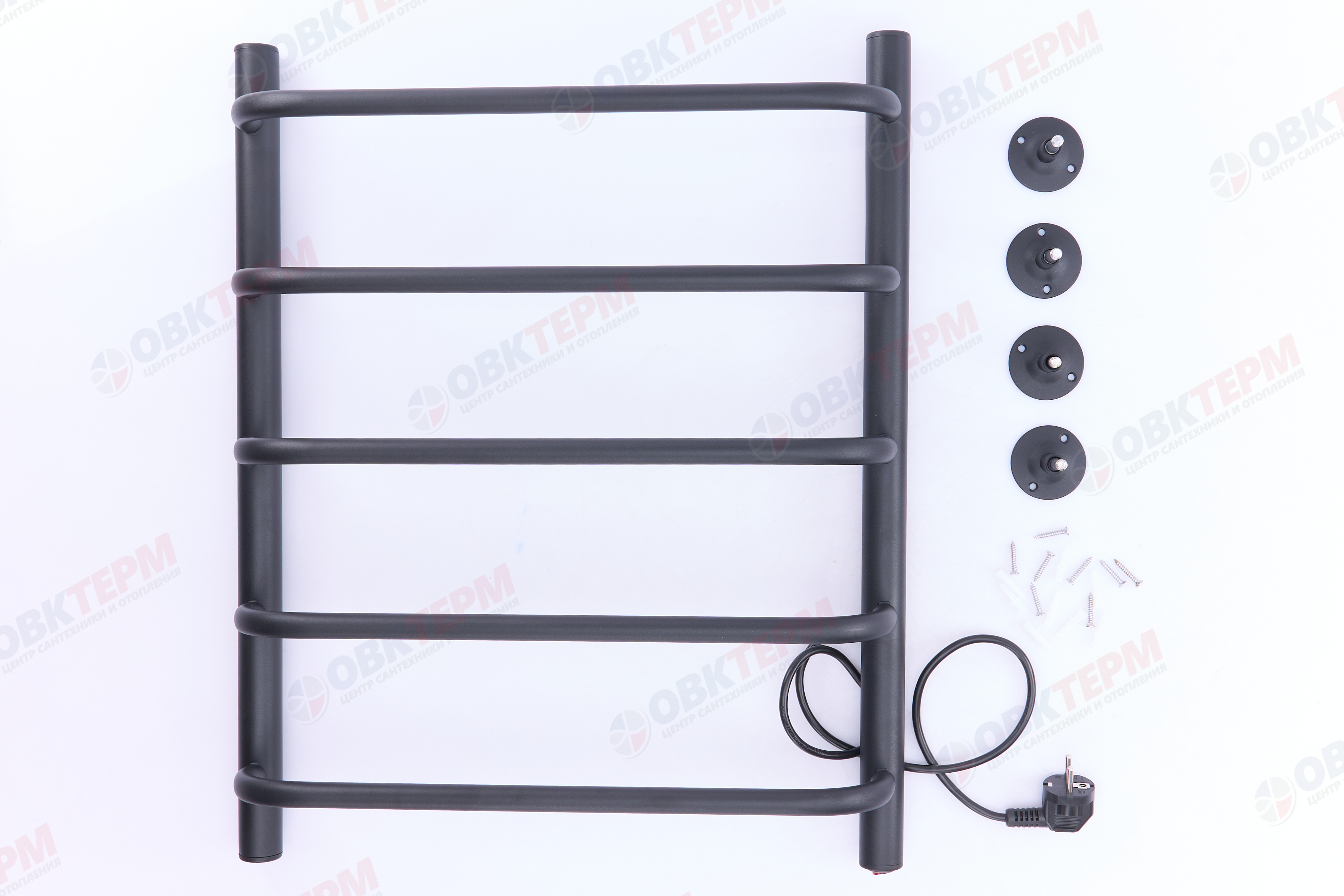 Полотенцесушитель электрический АДВ ЛНК - Э1" 50*60 (скоба, кабель справа, 5 перекладин) Черный муар - Изображение №4